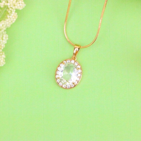 "Oval White Pendant with Crystal Halo in Elegant Rose Gold Plating, XPPT1621 - Picture 12 of 13